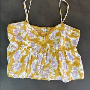 American Eagle Floral Yellow and Pink Women's Top